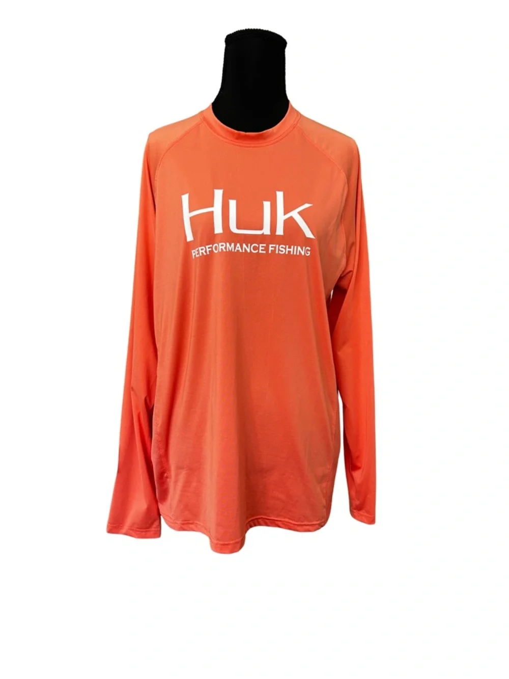 Huk Long Sleeve Performance Shirt in Orange with White Logo - Picture 1 of 4